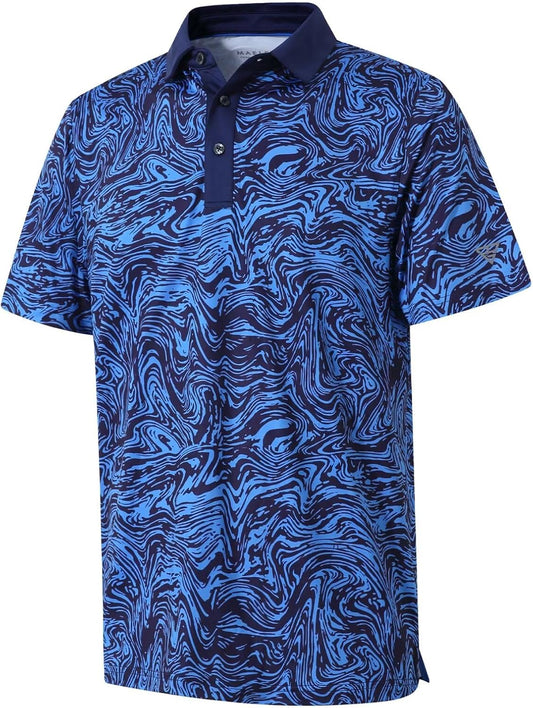 Golf Shirts for Men Dry Fit Short Sleeve Print Performance Moisture Wicking Polo Shirt
