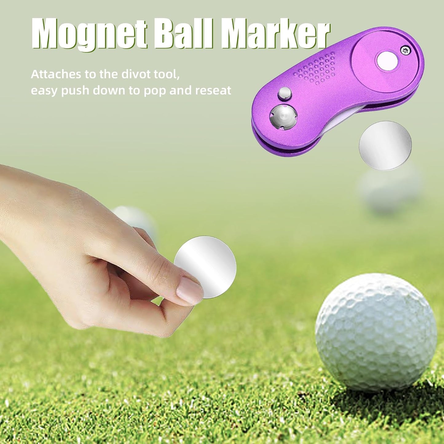 Mile High Life Golf Divot Repair Tool, All Metal Foldable Divot Tool with Pop-up Button & Magnetic Ball Marker