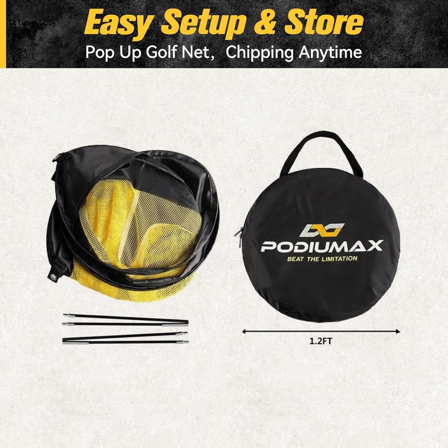 PodiuMax Chipping Net, Pop Up Golf Nets for Backyard Driving Real Golf Balls, Indoor & Outdoor Practice Net for Accuracy Short Game
