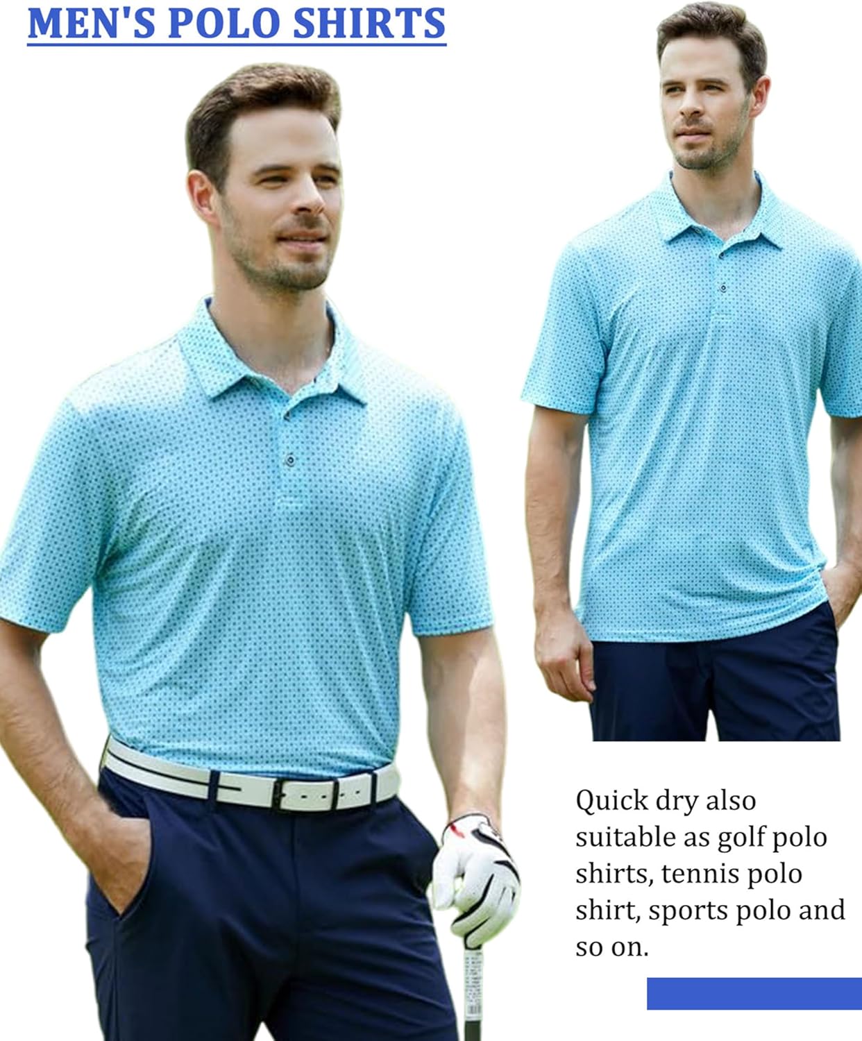 Hodaweisolp Golf Shirts for Men Dry Fit Print Moisture Wicking Performance Short Sleeve Polo Shirt