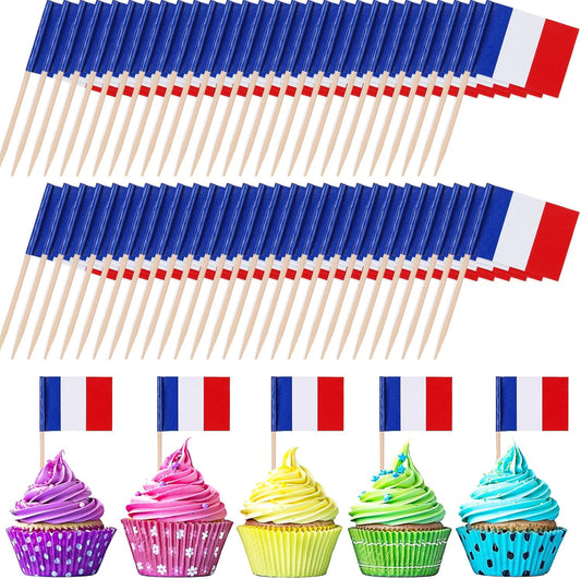 Meanplan 1000 Pcs French Flag France Toothpick Flags, Cocktail Picks Small Mini Stick France Cupcake Toppers Country Picks Party Decoration Celebration Cocktail Food Appetizers Bar Cake Flags