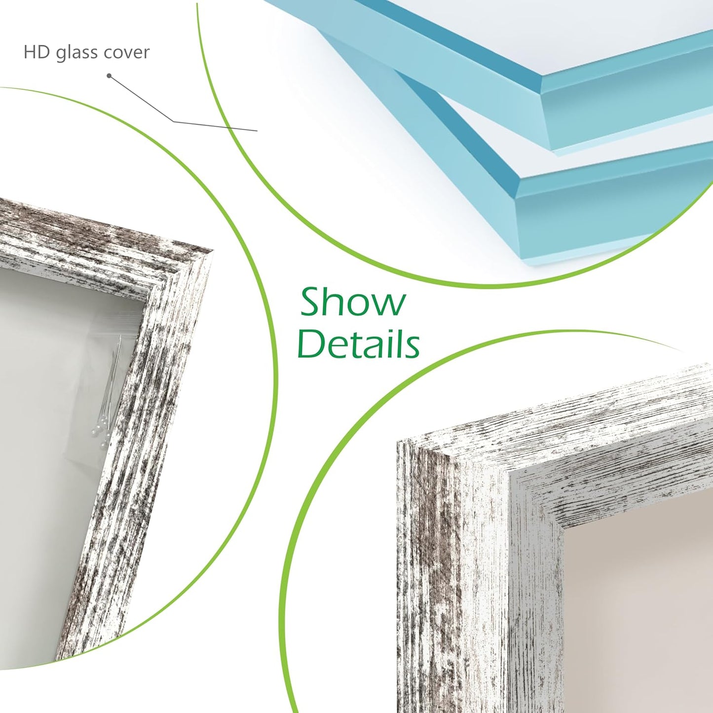 FrameWorks 12" x 18" White Driftwood Wooden Shadow Box Frame – Soft Felt Back, Tempered Glass, and Included Elegant White Ball Push Pins