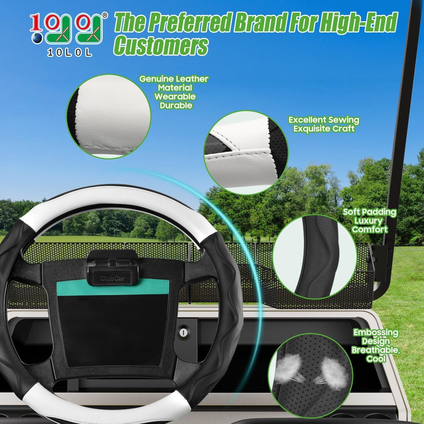 10L0L Golf Cart Steering Wheel Cover for Yamaha, Club Car DS & Precedent, 14 Inch Black Gray