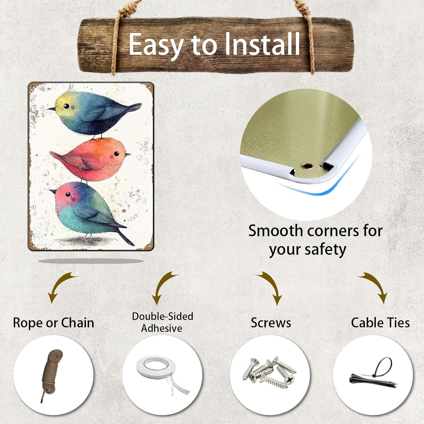 Vintage Tin Sign Watercolor Birds Wall Decor Nursery Birds Print Cute Wall Decoration Birds Nursery Animals Sign Poster Home Bar Plate Wall Decor Birds Metal Sign 12x16 Inch