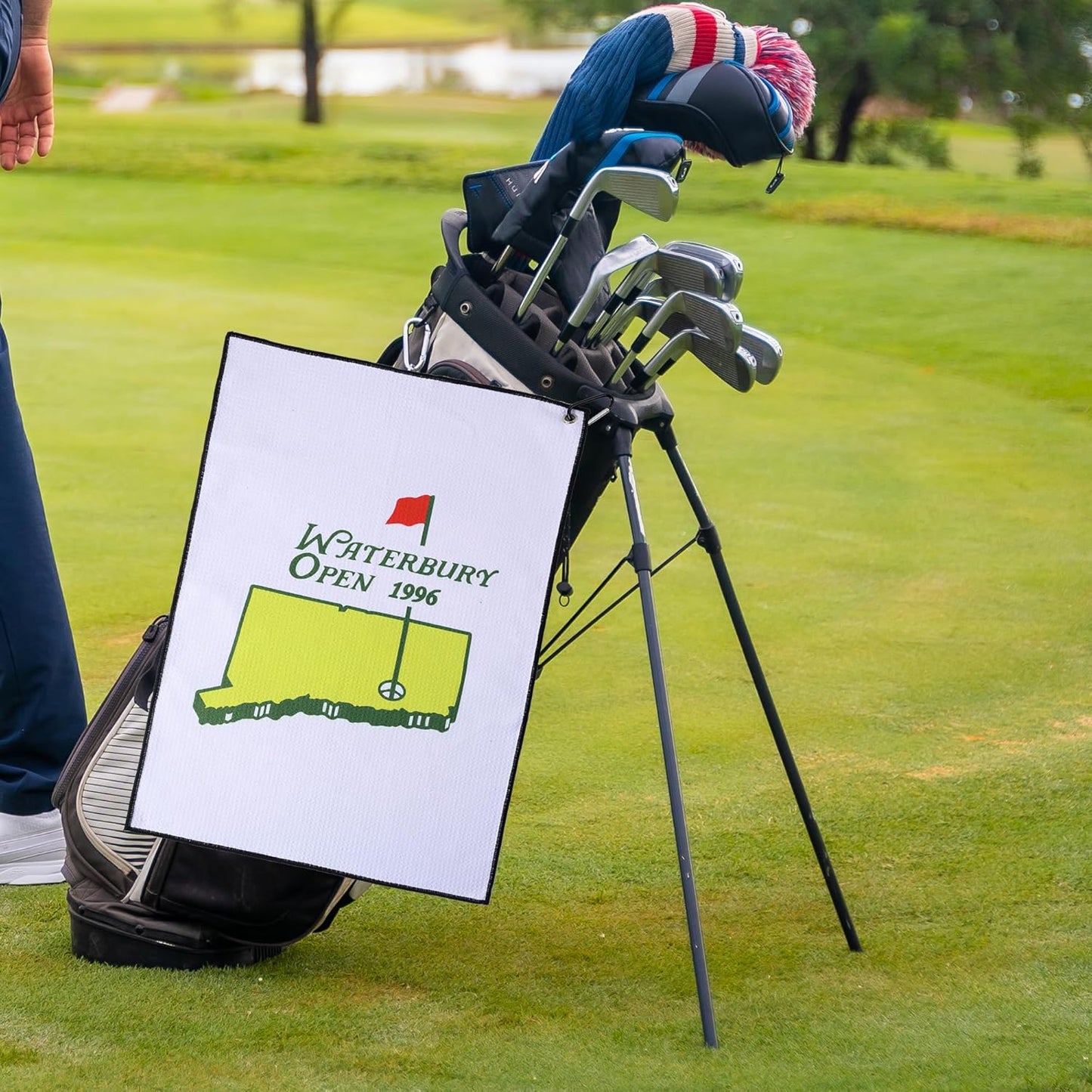 ZEETY Funny Golf Towel – 16" x 24" Premium Microfiber with Clip Holder for Golf Bags – Golf Accessories & Gifts for Men and Women (JUST TAP IT in)