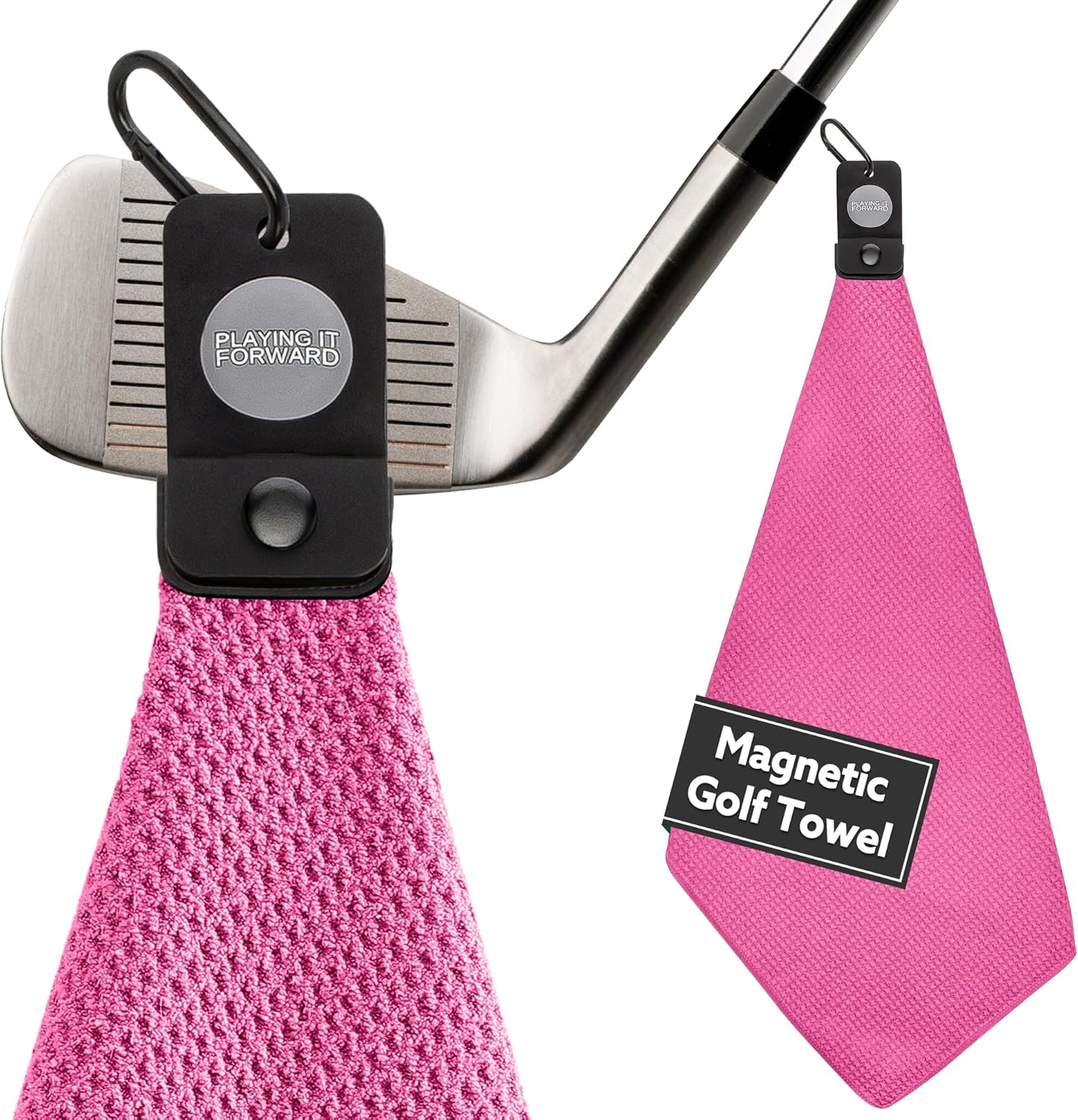 Magnetic Golf Towels for Golf Bags with Clip & Ultra Strong Magnet - Waffle Weave Microfiber Towel for Secure Hold on Bags & Carts - Ideal Club Cleaner & Accessories - Pink