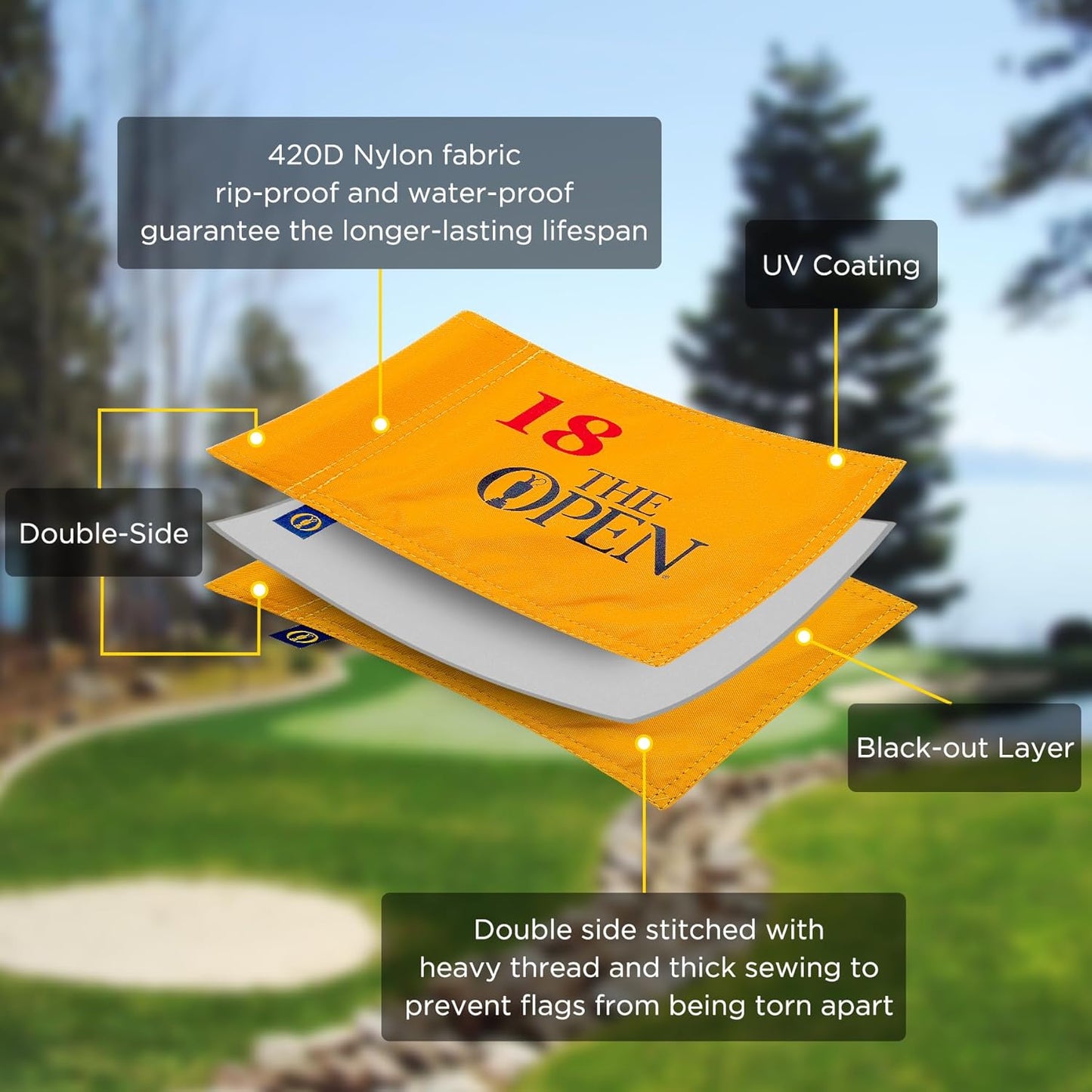 Themed Golf Flag Mini, 8x6 Inch, Double-Sided Silk-Screened, Fade-Resistant 420D Nylon, Ideal for Backyard Practice Putting Green