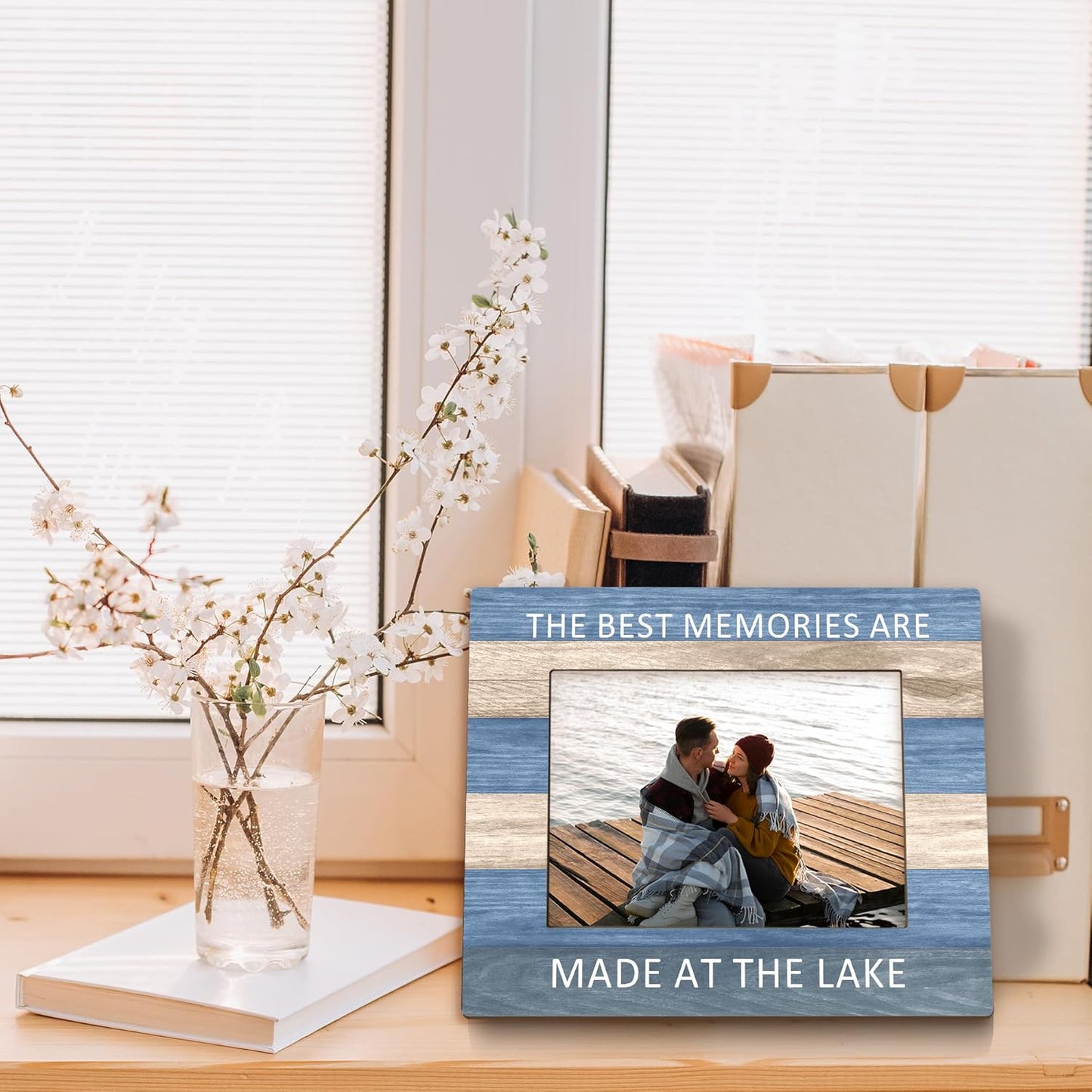 Lake House Gifts Picture Frame 5x7, LakeHouse Decor Photo Frame, Birthday Gifts for LakeLover, The Best Memories are Made at the Lake Wooden Picture Photo Frames for Desk Home Room Decor