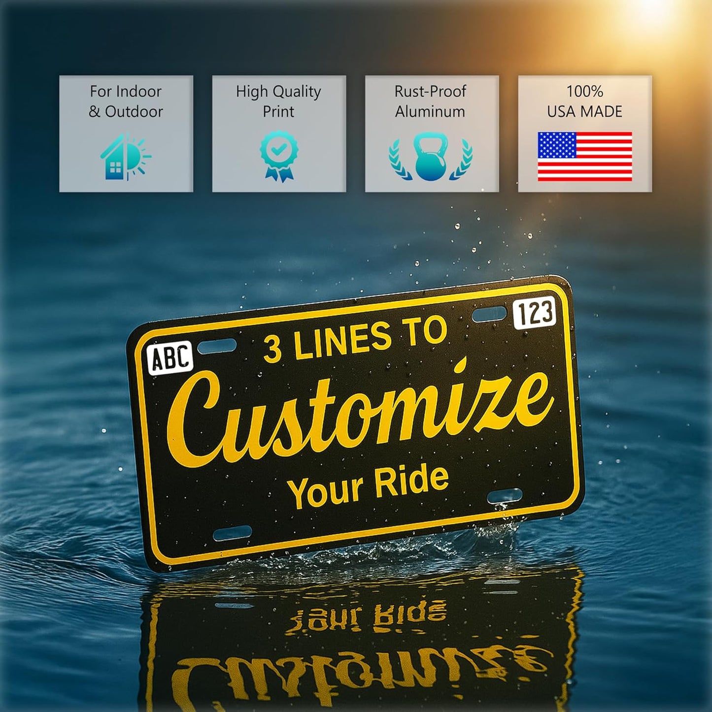 Custom Vanity Plate – Add Top Corner Text – 4 Sizes – 12x6 Aluminum Tag – Personalized Sign for Garage, Car lovers, or Man Cave – Thick .040 Aluminum