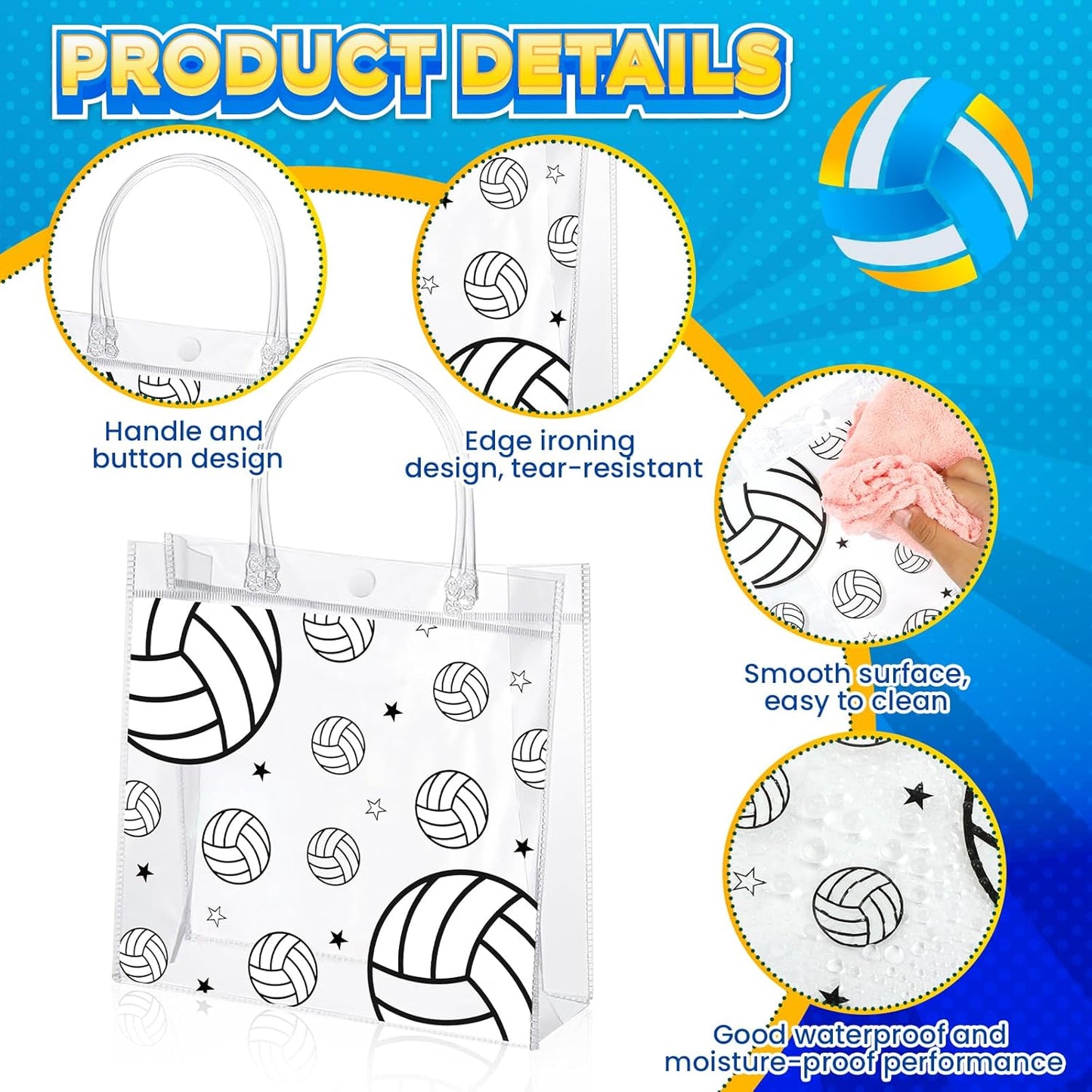 Liobelon 24 Pieces Volleyball Clear PVC Gift Bag with Handles Transparent Volleyball Goodie Bags 8 x 8 x 3.2Inch Sport Theme Party Favor Bag for Birthday Holiday Sports Team (volleyball)