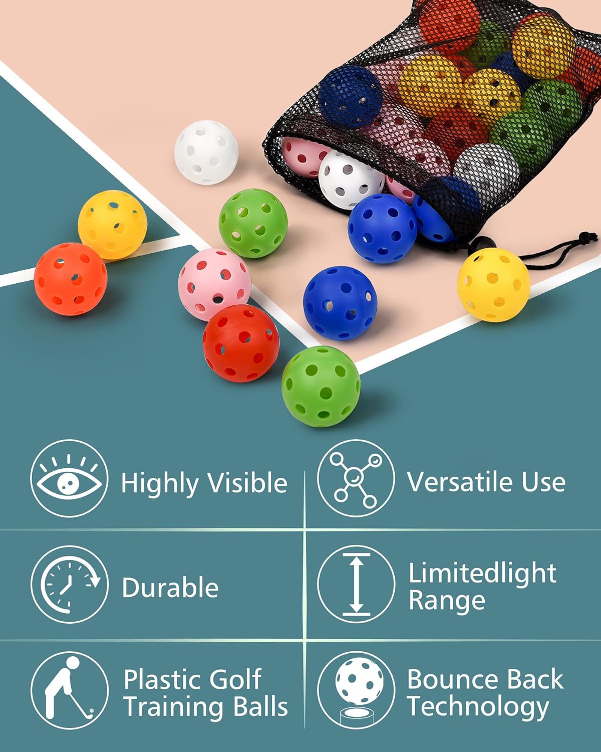 35 Pack Practice Golf Balls Limited Flight Plastic Golf Balls 42mm Practice Golf Balls for Backyard Golf Training Balls for Swing Practice, Airflow Hollow (Multiple Colors)