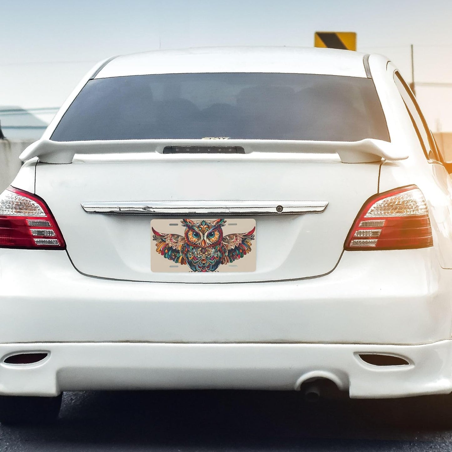 Front License Plate for Car Designs Ethnic Abstract Animals Owl Stainless License Plate Cover Holder for Men Women Metal Aluminum Decorative Accessory Vanity Tag Standard 6 X 12 Inch (4 Holes)