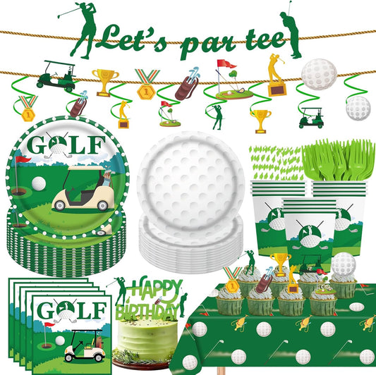 163pcs Golf Party Decorations, Golf Birthday Decorations Include Golf Plates and Napkins Set, Banner Hanging Swirls Tablecloth , for Golf Birthday Party Decorations, Serves 24