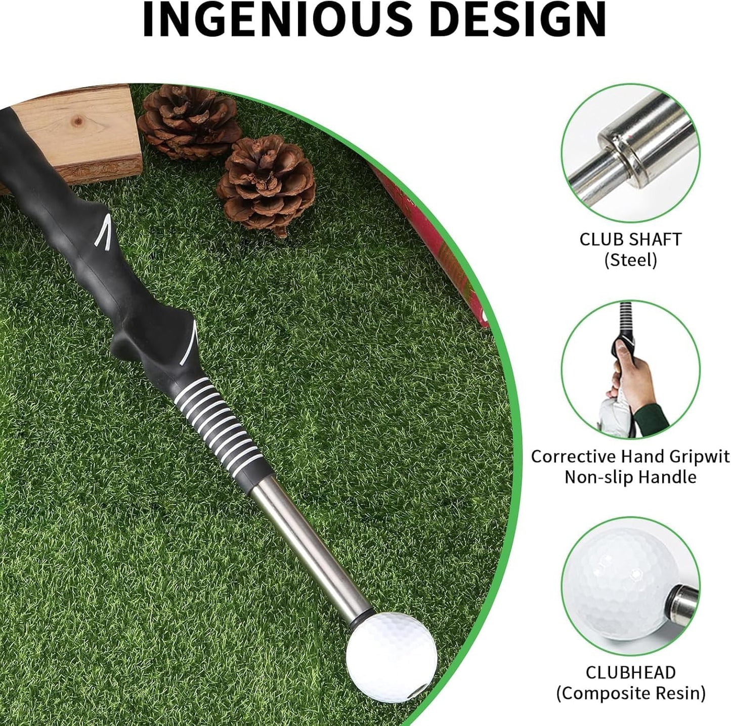 IEKEODI Retractable Golf Swing Trainer, Golf Grip Trainer and Right-Handed Golf Training Aid for Chipping Hitting, Ideal Golf Swing Training Aid with Arm Band for Indoor & Outdoor Use(Black)