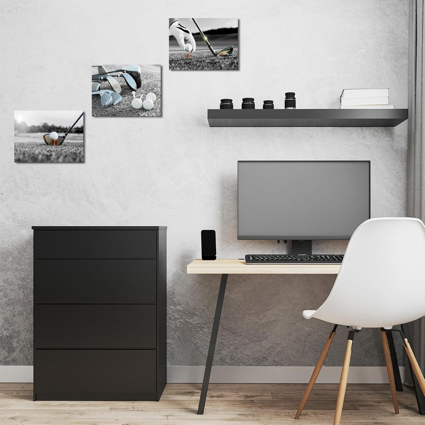 Sepwrol Golf Canvas Wall Art Black White Golf Ball and Golf Club Picture Sport Theme Poster Printing Artwork for Home Living Room Bedroom Office Wall Decor 12"x16"x3