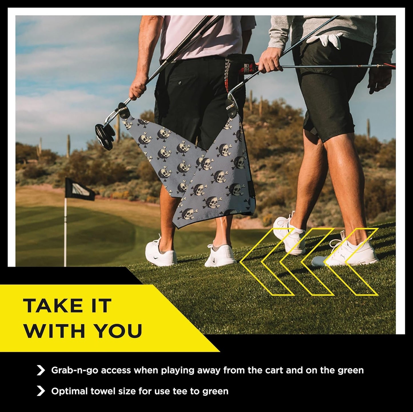 STICKIT The Original Magnetic Golf Towel with Gray Skulls | Top-Tier Microfiber Golf Towel with Deep Waffle Pockets | Industrial Strength Magnet for Strong Hold to Golf Carts or Clubs