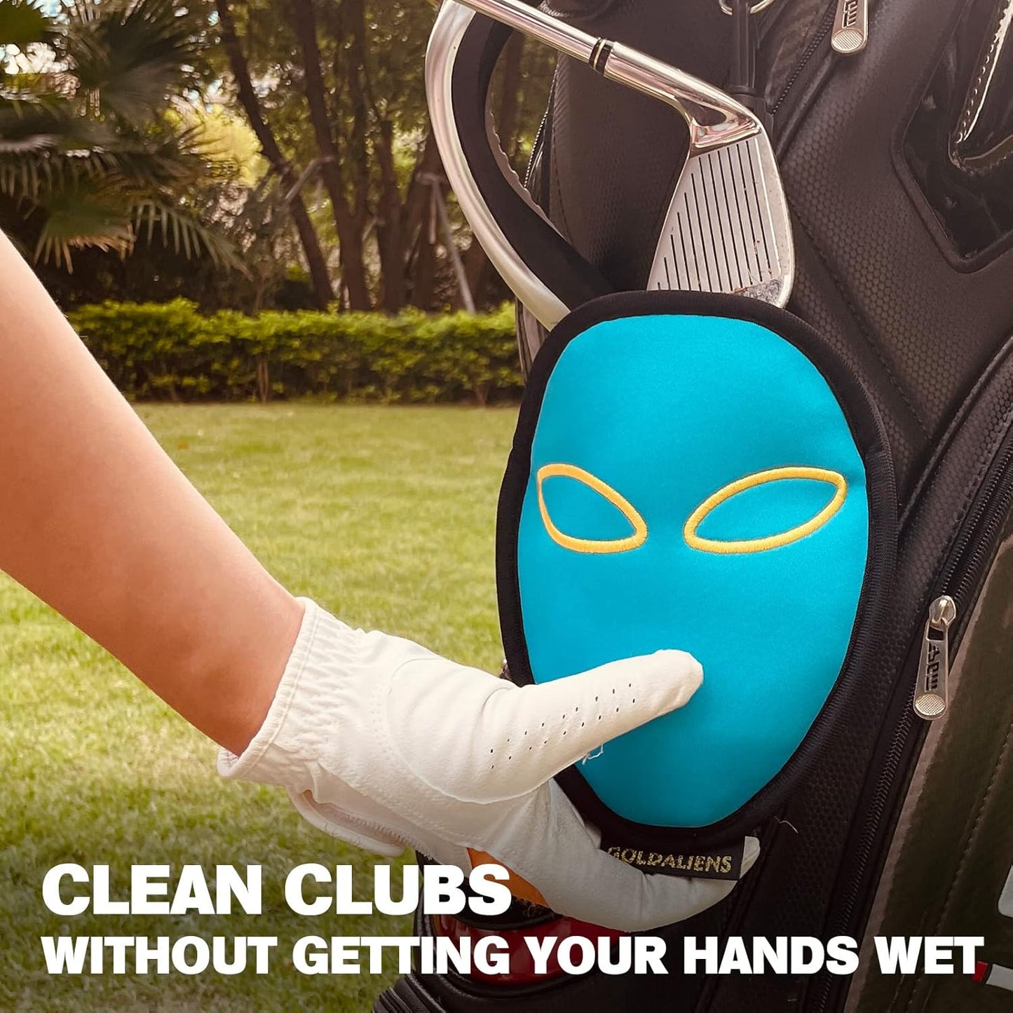 Golf Club Cleaner & Ball Cleaning Bag,Original Three-Layer Fabric Waterproof Technology,Golfer's Ultimate Green Clean Scrub Equipment Accessories,Removable Clips to Support Machine Washing