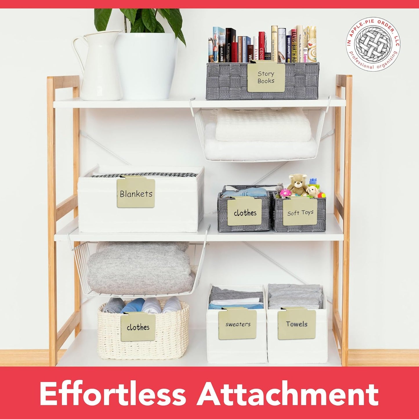 Labels for Storage Bins | Metal Storage Bin Clips (2.5” x 3.5”) - Set of 8 Basket Clip On Tags for Storage Bins w/Non-Slip Grip Pads & Dry Erase Marker - Removable Bin Labels for Storage Baskets