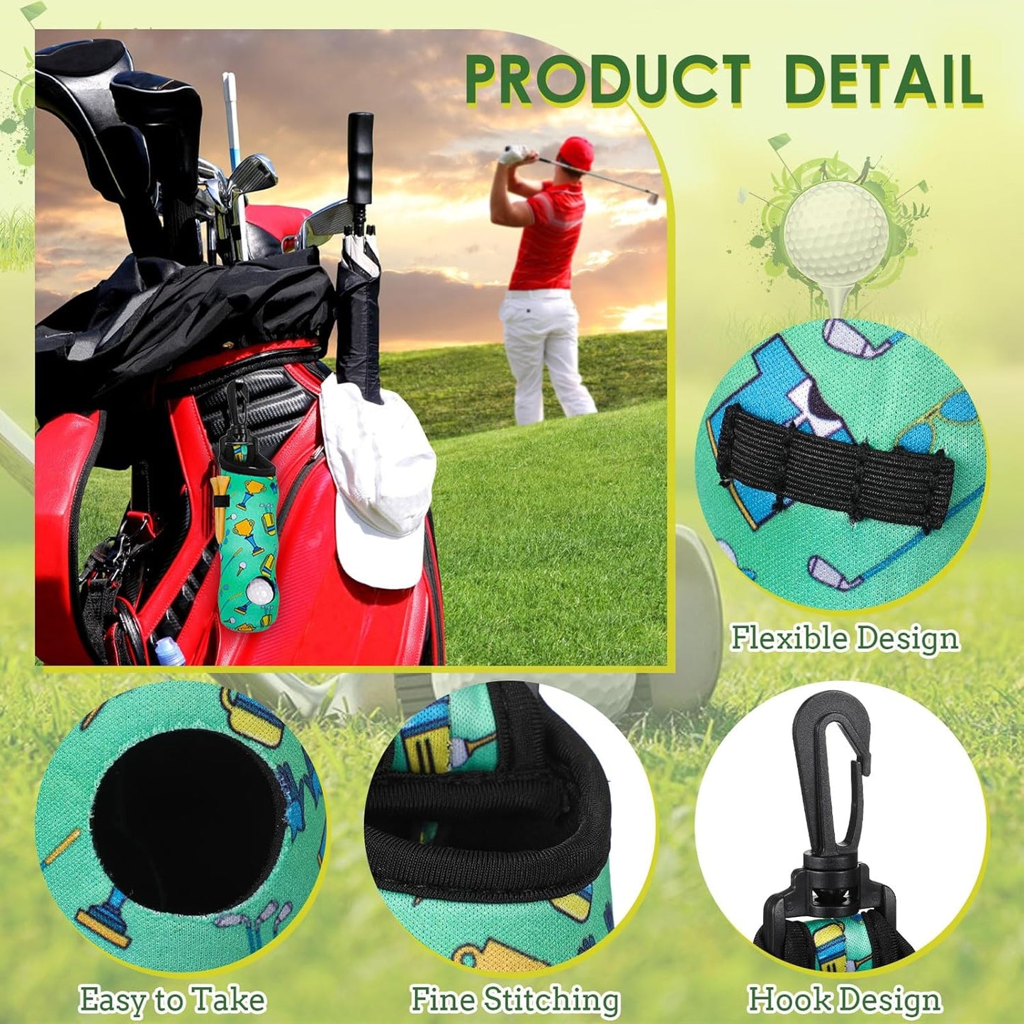 WILLBOND 12 Pcs Golf Ball Tee Holder Neoprene Pouch Golf Ball Carry Bag Multicolor Portable Accessories for Man Woman