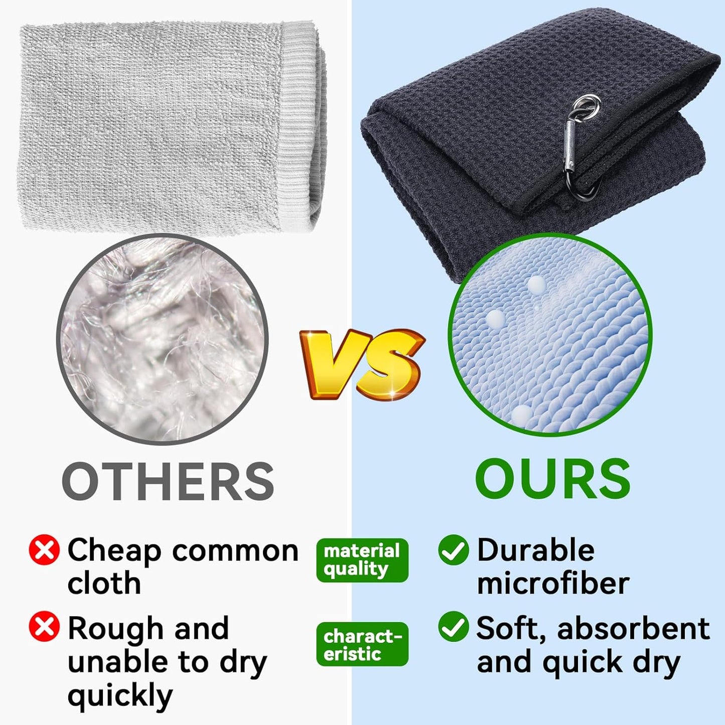 Aulock Golf Towel and Brush Set -16" x24" Microfiber Towels with Clip, Men Cleaning Kit with Golf Club Brush (2 Black Towels + 1 Brush + Golf Divot Tool)