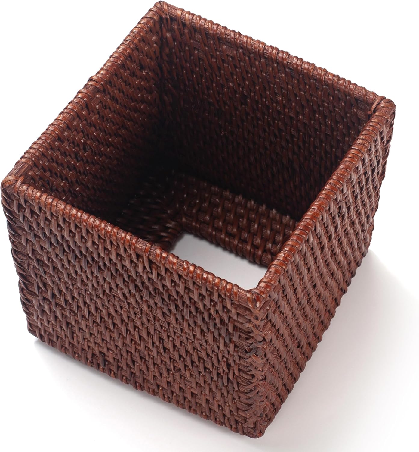 2 Pack Square Rattan Tissue Box Cover, Hand Woven Wicker Tissue Holder, 5.5 x 5.5 X 5.7 inches, Brown