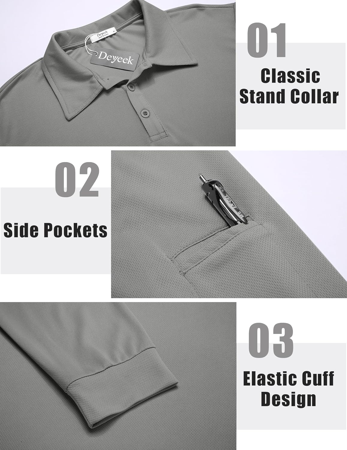 Deyeek Men's Polo Shirts Long Sleeve Golf Polo Shirts for Men Quick Dry UPF 50+ Sun Protection Polos Casual Collared Shirts