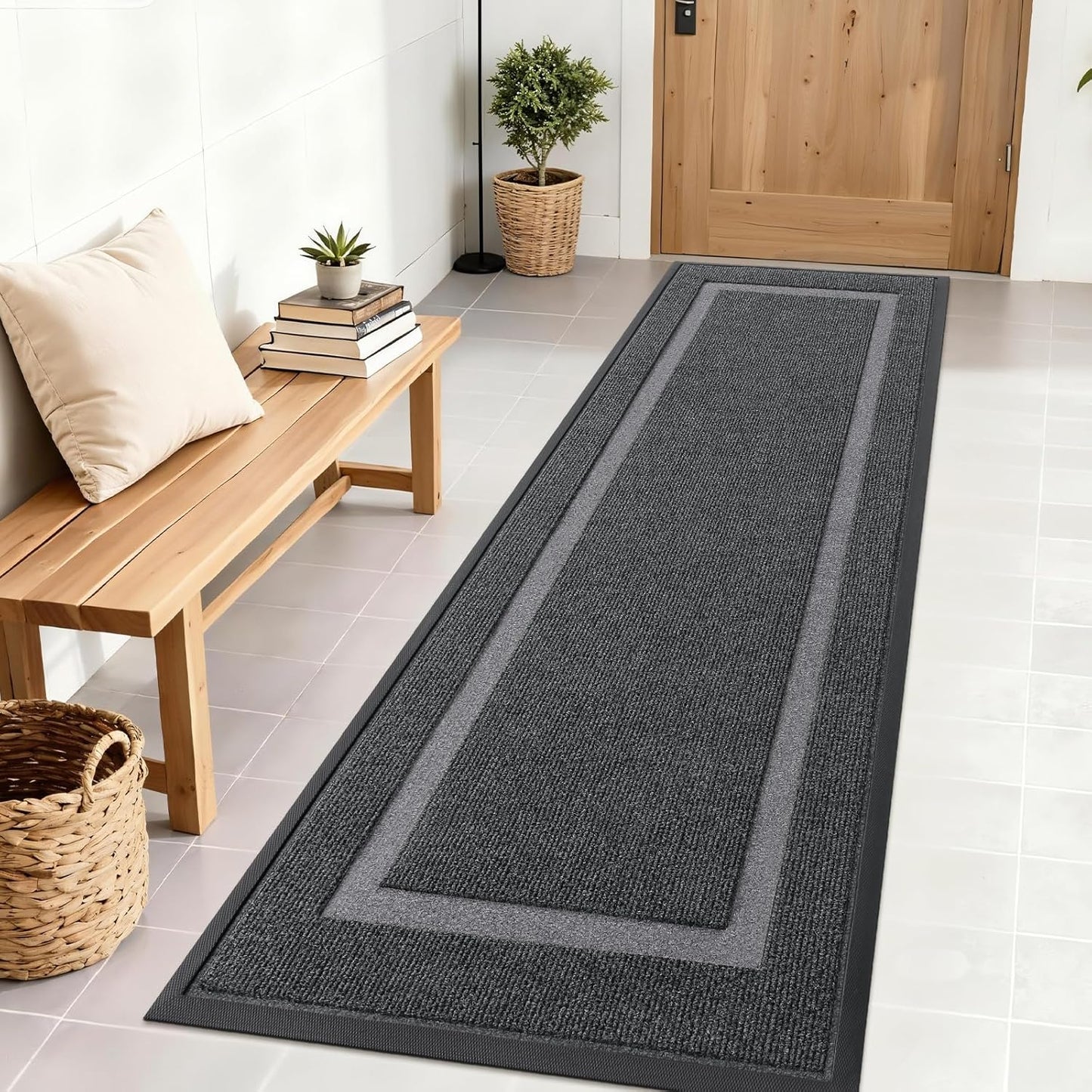 OLANLY Front Door Mat Indoor Outdoor Entrance, Waterproof All-Season, All-Weather Doormat, Sturdy Natural Rubber, Fade Resistant, Low Profile, Easy Clean Patio Porch Entryway Mat, 71x23, Grey