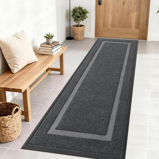 OLANLY Front Door Mat Indoor Outdoor Entrance, Waterproof All-Season, All-Weather Doormat, Sturdy Natural Rubber, Fade Resistant, Low Profile, Easy Clean Patio Porch Entryway Mat, 71x23, Grey