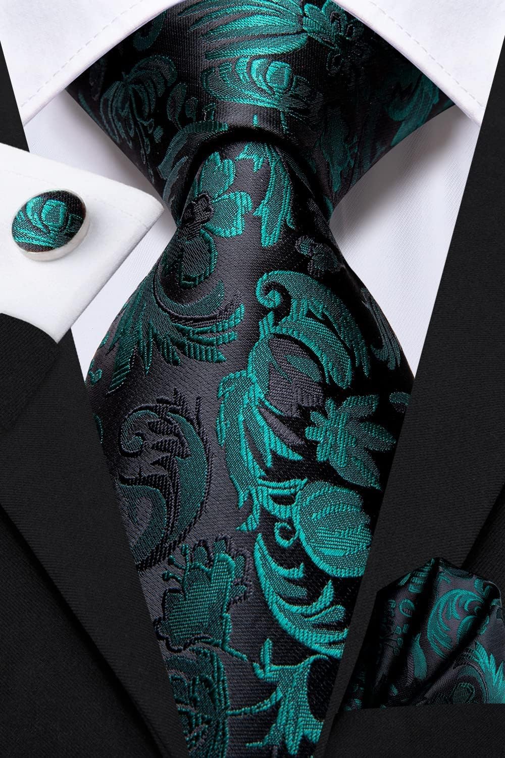 Dubulle Mens Paisley Striped Tie WOVEN Necktie for Men and Handkerchief Cufflinks Set Wedding Formal Business