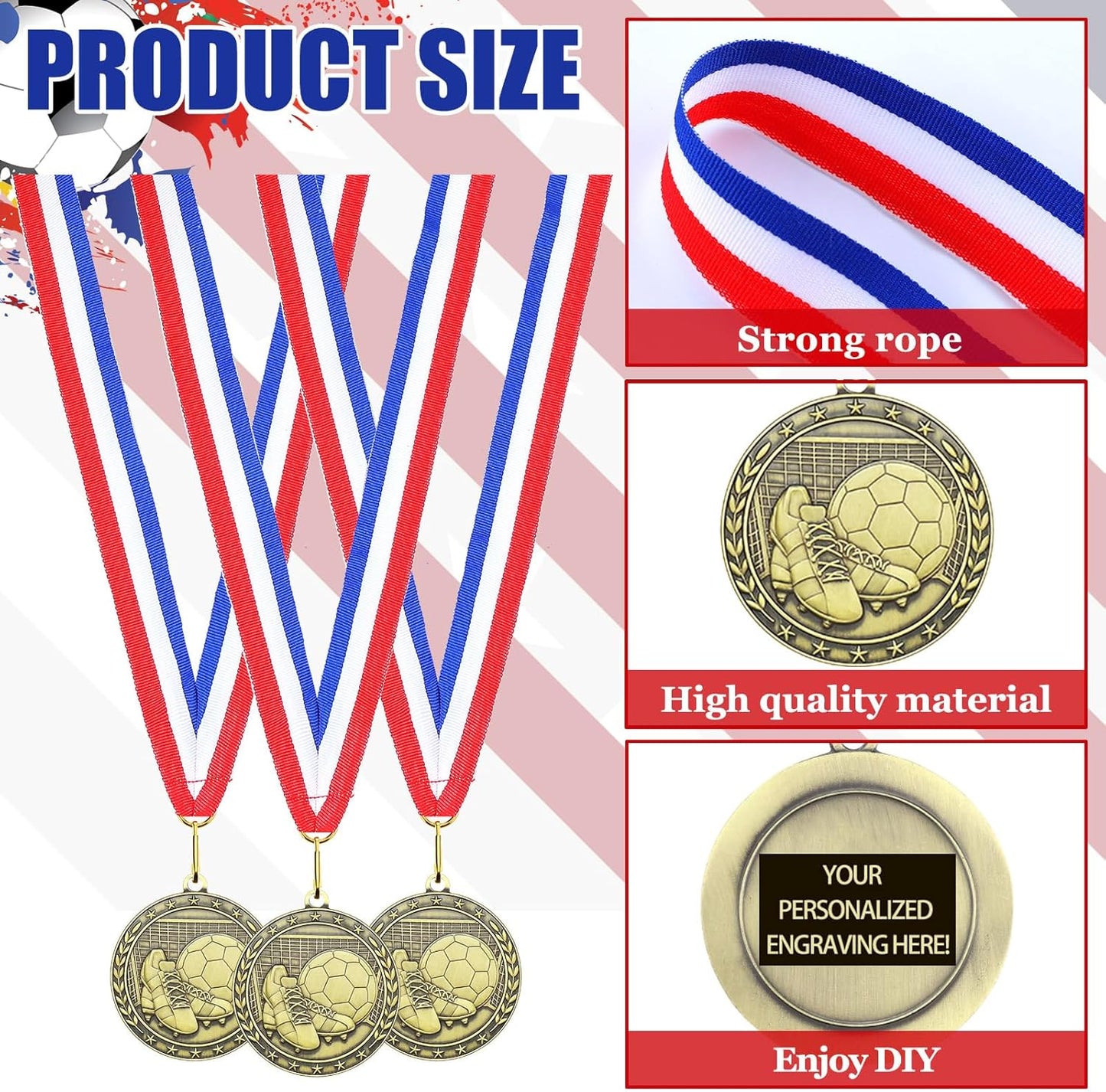 36 Pcs 2'' Gold Medals Bulk Volleyball Football Basketball Soccer Baseball Archery Dink Ball Cheer Track Bowling Awards Medals with Ribbons for Sports Participation Winner Gift
