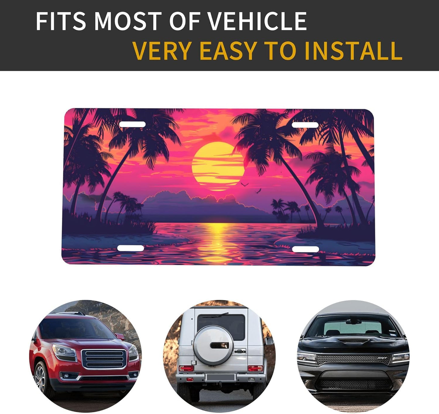 Custom License Plate Personalized Beach Palm Tree Funny Aluminum Front License Plates Decorative Rust-Free Metal Car Plate Covers for Women Men Car Tag Accessorie fit Truck SUV Rv 12 X 6 in