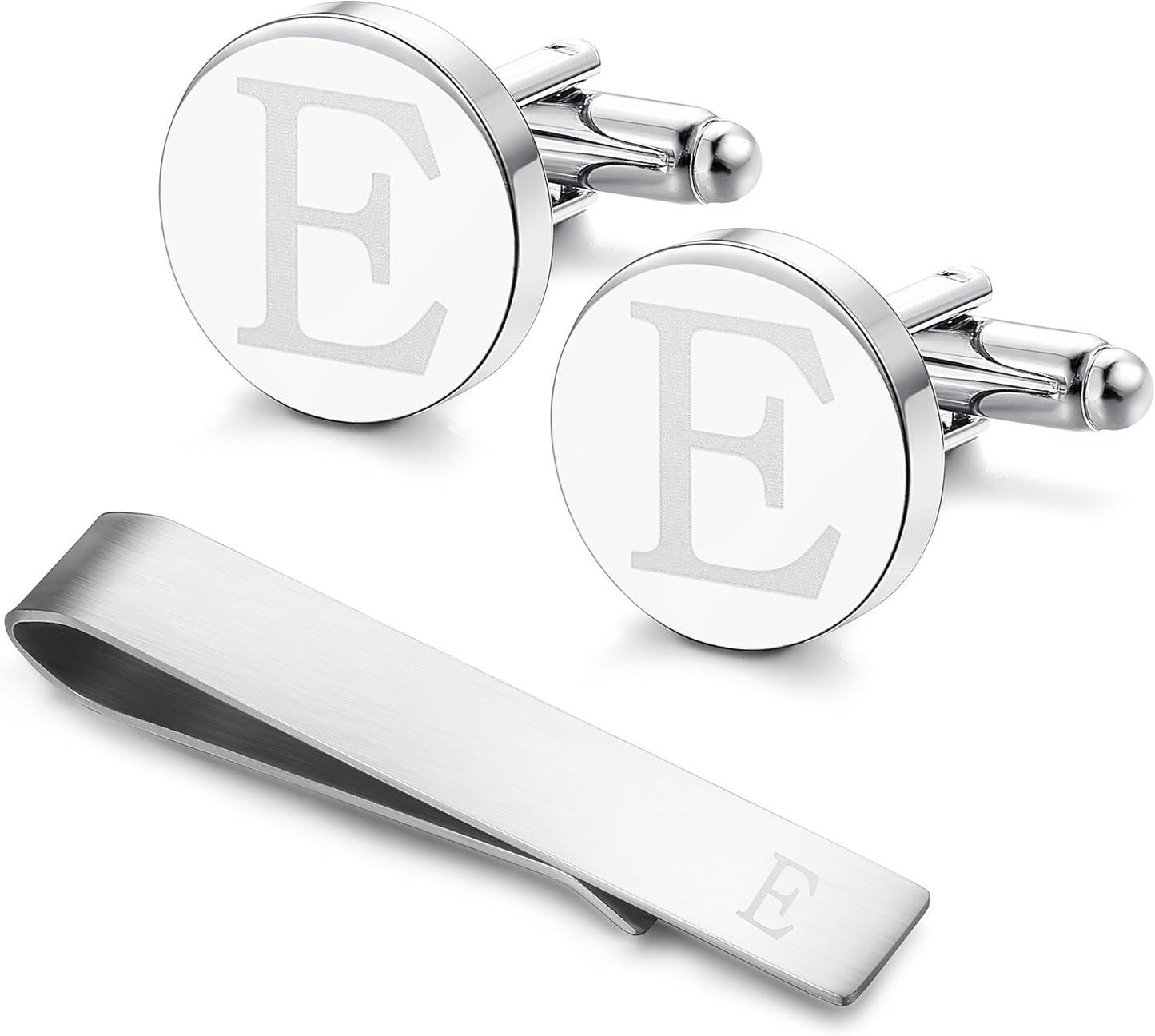 LOYALLOOK Stainless Steel Engraved Initial Cufflinks and Tie Clip Bar Set Alphabet Letter With Gift Box A-Z