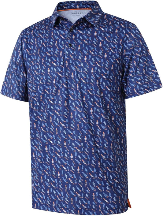 Golf Shirts for Men Dry Fit Short Sleeve Print Performance Moisture Wicking Polo Shirt