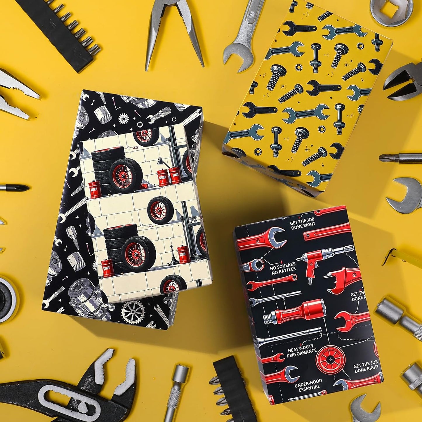 Pineraap Tools Wrapping Paper 12 Sheets Mechanic-Themed Designs Gift Wrap for Car Enthusiasts,Mechanics,DIYers,20"×28"