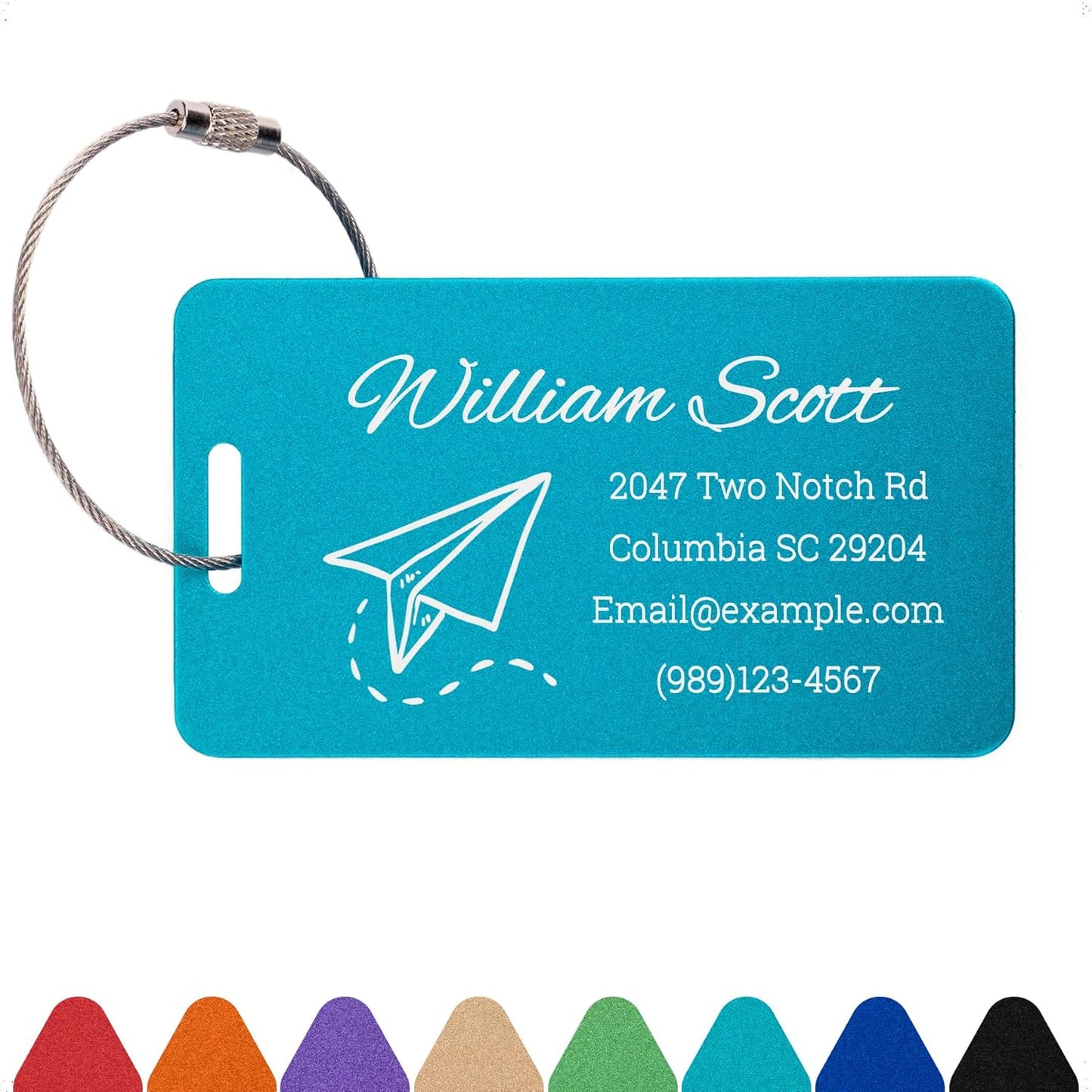 Personalized Luggage Tags for Suitcases Custom Metal Name Tags for Backpacks Bags Travel - Horizontal (Lakeblue)