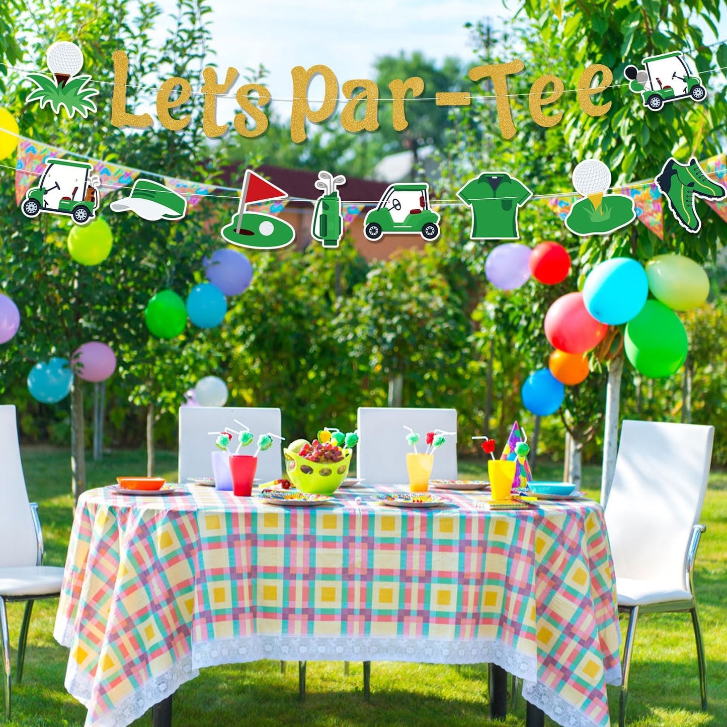 Let’s Par tee Banner, Pre-Strung Glitter Golf Theme Banner Garland Decor Hanging Golf Birthday Party Decorations for Sport Lovers Retirement Party Photo Props Supplies
