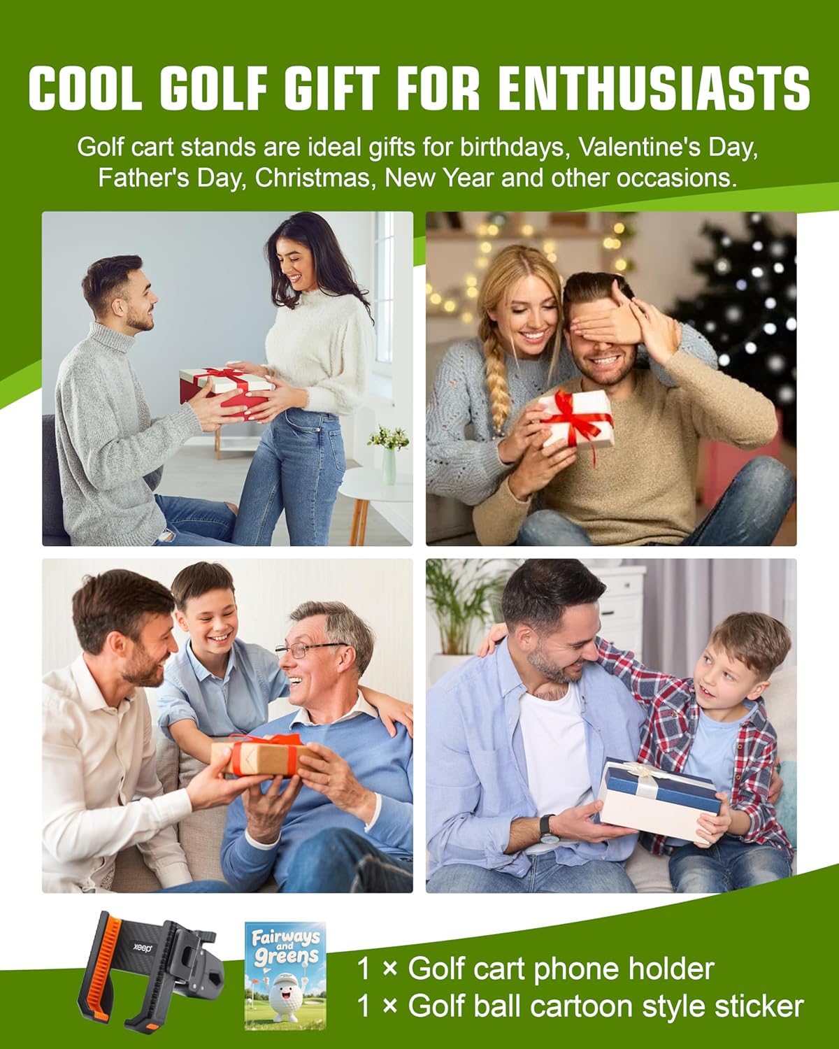 XEEP Golf Cart Phone Holder Mount, 3s Phone Clip Install, 1s Lock & Release, 360° Rotation Golf Phone Holder for Ezgo Club Car Yamaha, Golf Cart Accessories for All 4.5-7" Smartphones