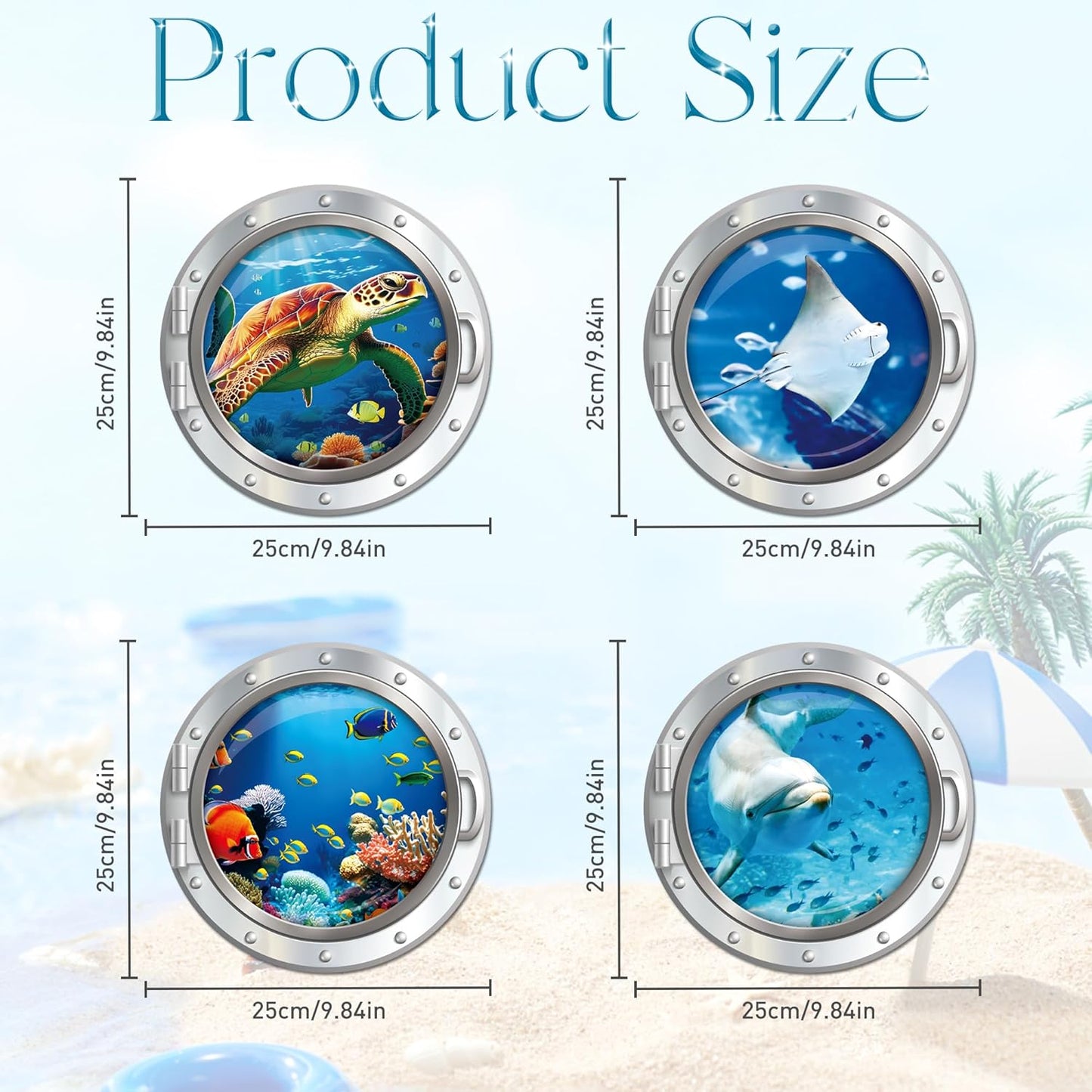 Cruise Ship Door Decorations Magnetic, 4 Pcs Large Porthole Sea Turtle Dolphin Ray Tropical Fish Cruise Magnets, Sea Animals Magnetic Ship Cabin Door Signs Fridge Decor