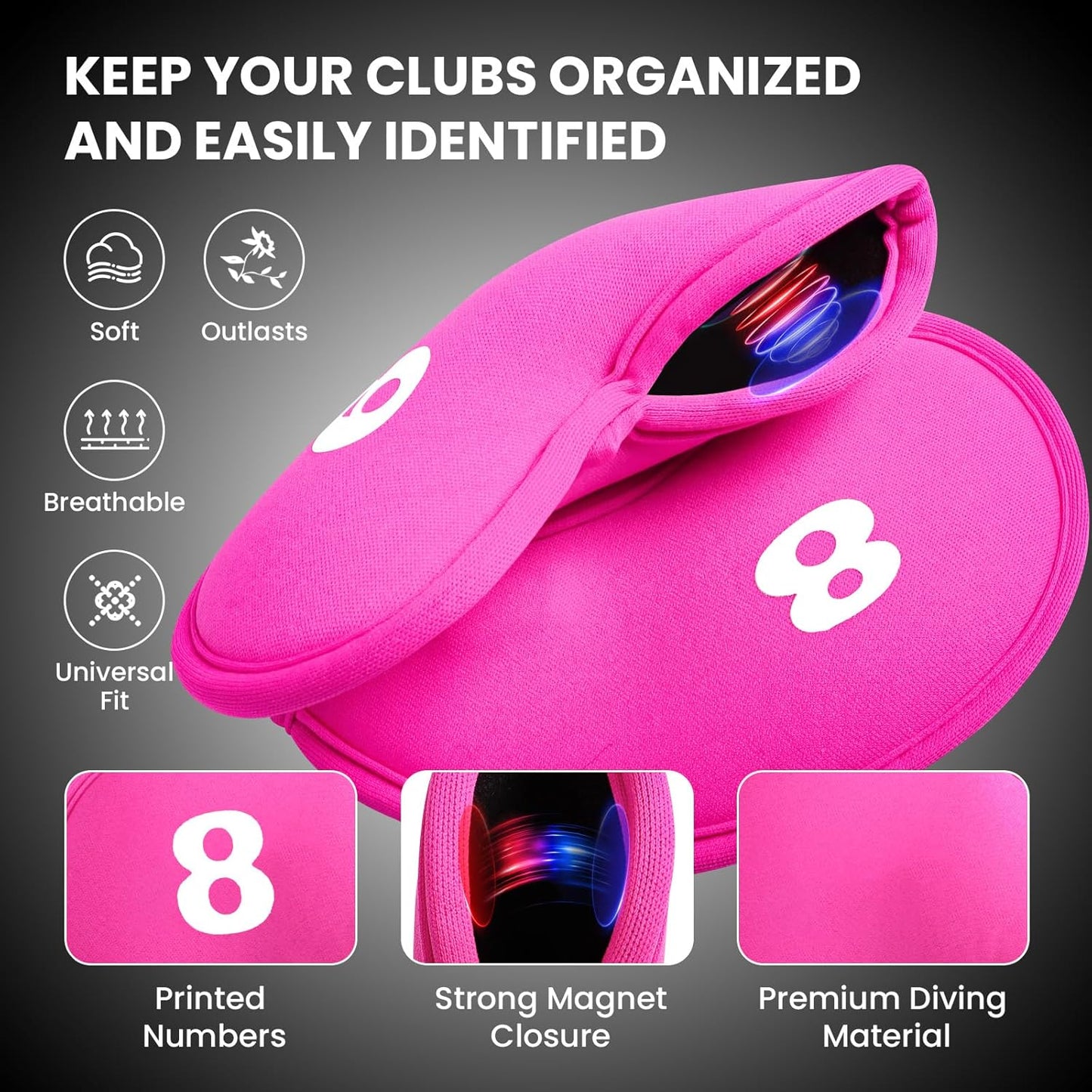 Golf Iron Head Covers Magnetic Soft Protection Printed Numbers Value Set, Durable Neoprene Headcover for Irons, Lightweight in Blue Black Pink for Men Women