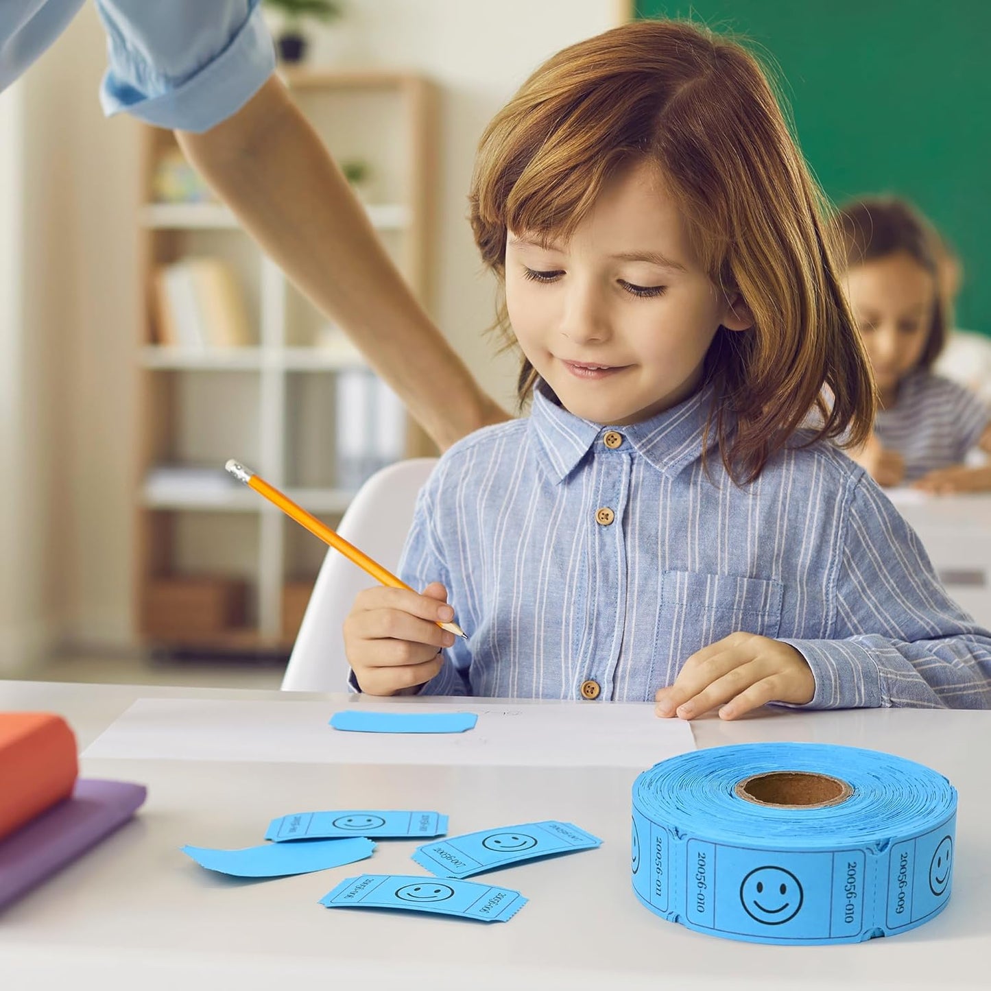 L LIKED 500 Raffle Tickets, Smile, Blue(6 Color Selection), Single Roll, Ticket for Events, Entry, Class Reward, Raffle & Prizes