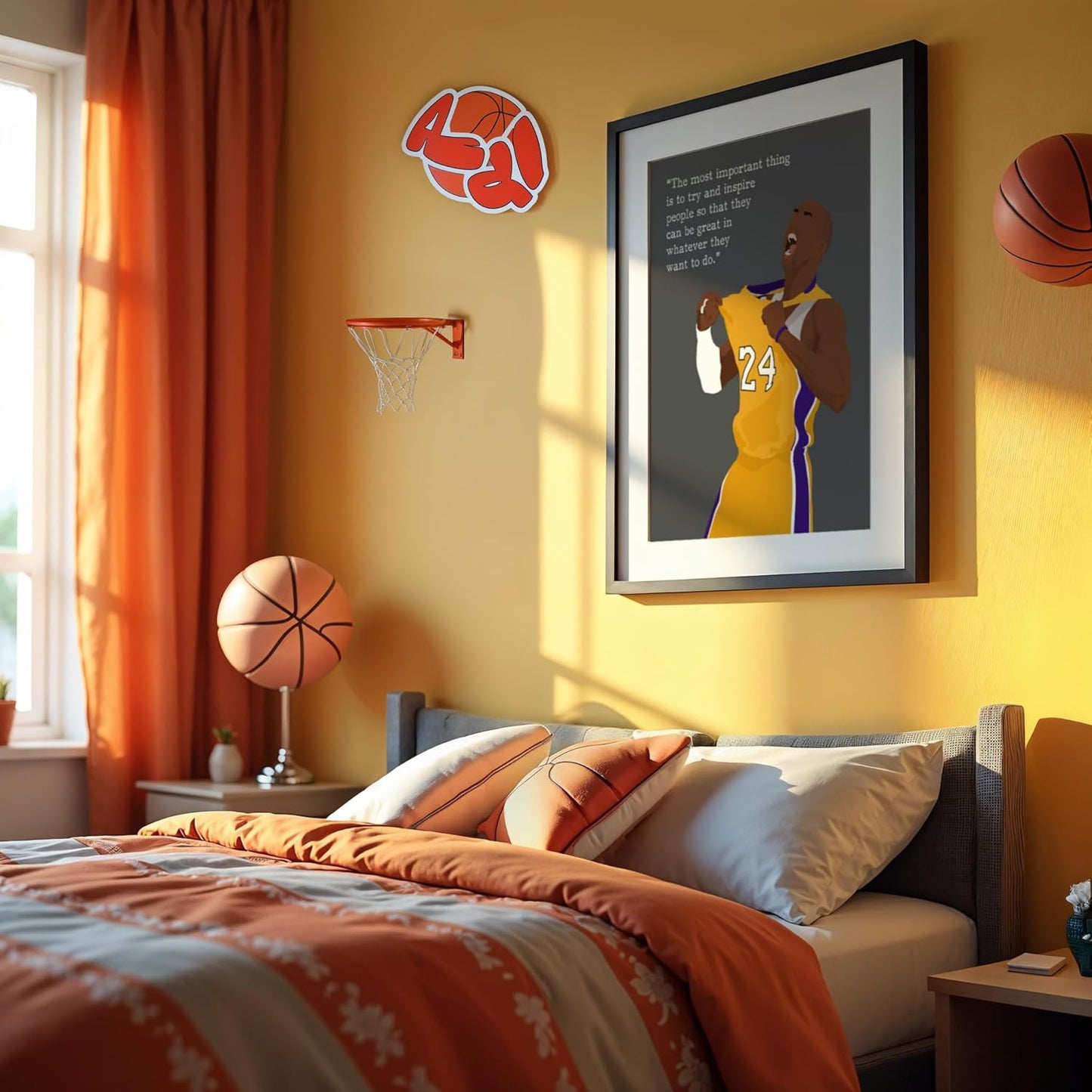 LOLUIS Motivational Basketball Superstar Hand-Drawn Artwork Sport Quote Wall Art Decorations (Unframed 16"x20", Basketball Player 1)