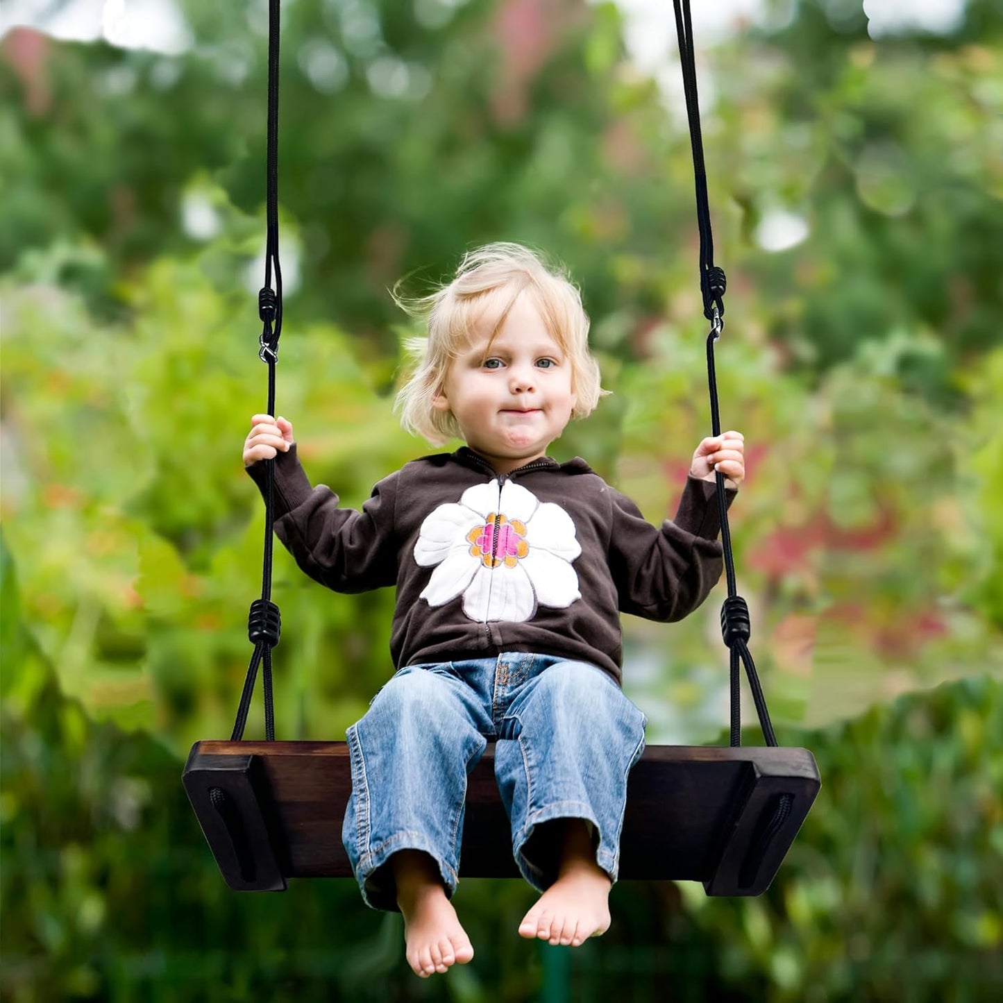 KINSPORY Wooden Swing Seat, Outdoor Swing Set Accessories for Backyard, Height Adjustable Rope with Hanging Tree Straps Kit for Porch Patio Garden Playgroud (Brown)