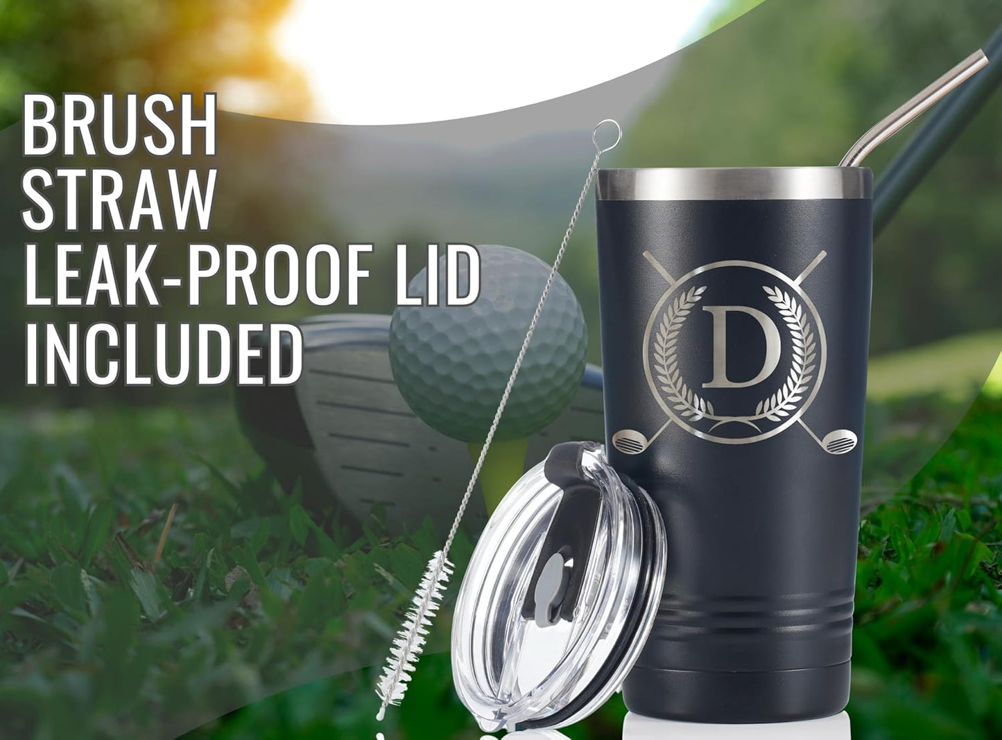 Onebttl Golf Gifts for Men with Initial for Golfer & Golf Lovers, 20oz Travel Mug, Perfect Gifts for Men, Birthday, Christmas - D