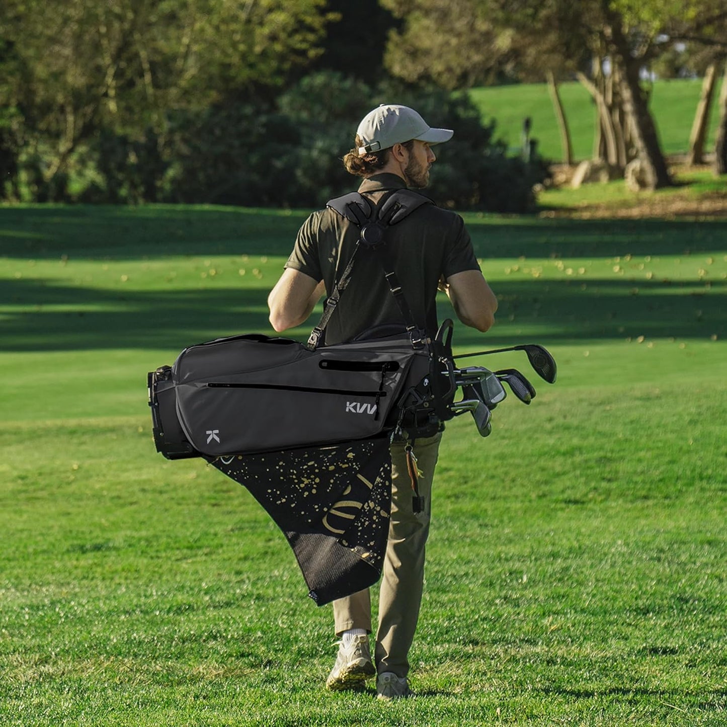 KVV Lightweight Golf Stand Bag with 7 Way Full-Length Dividers, 5 Zippered Pockets, Automatically Adjustable Dual Straps，Elegant Design