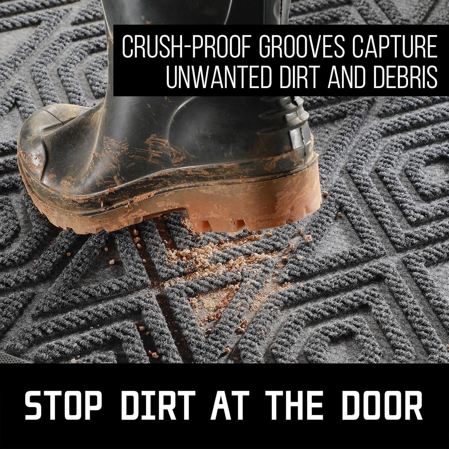 Yimobra Door Mat, Outdoor Indoor Entrance Welcome Mat, Heavy Entry Front Door Mat, Stain & Fade Resistant, Low Profile, Sturdy Rubber, Easy Clean Patio Floor Mat, Waterproof, 29.5 x 17, Gray