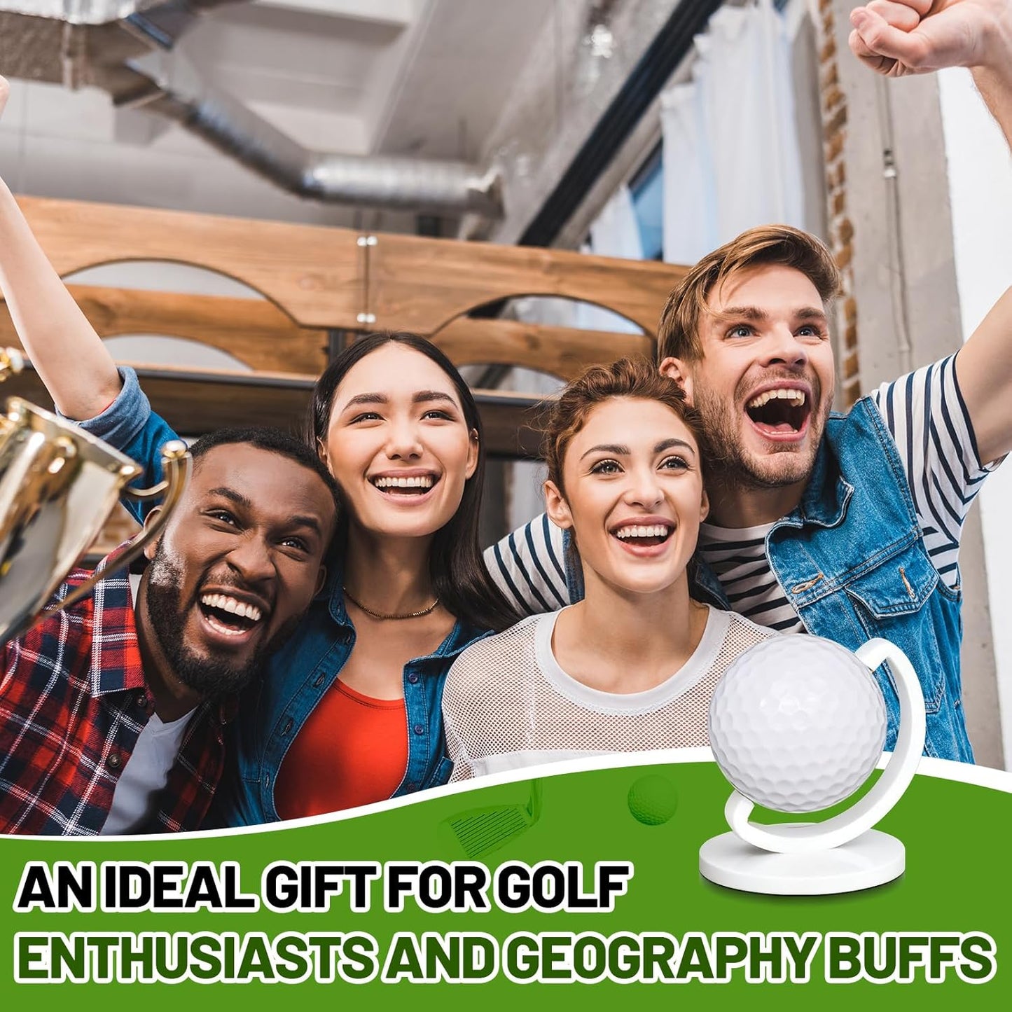 Wenqik 1 Pcs Globe Shaped Golf Ball Display Stand Tabletop Acrylic Ball Holder Single Hole Frame Case for Desk Bookshelf Bookcase Shelf Mantel Decor, Christmas Golf Gift for Dad, Grandfather (White)