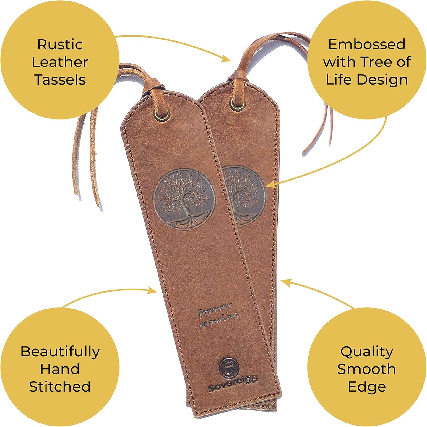 Tree of Life Leather Bookmark Handmade - 2 Genuine Leather Bookmarks for Men and Women with Unique Tree of Life Design - Perfect Book Lovers Gift for Bookworms and Readers