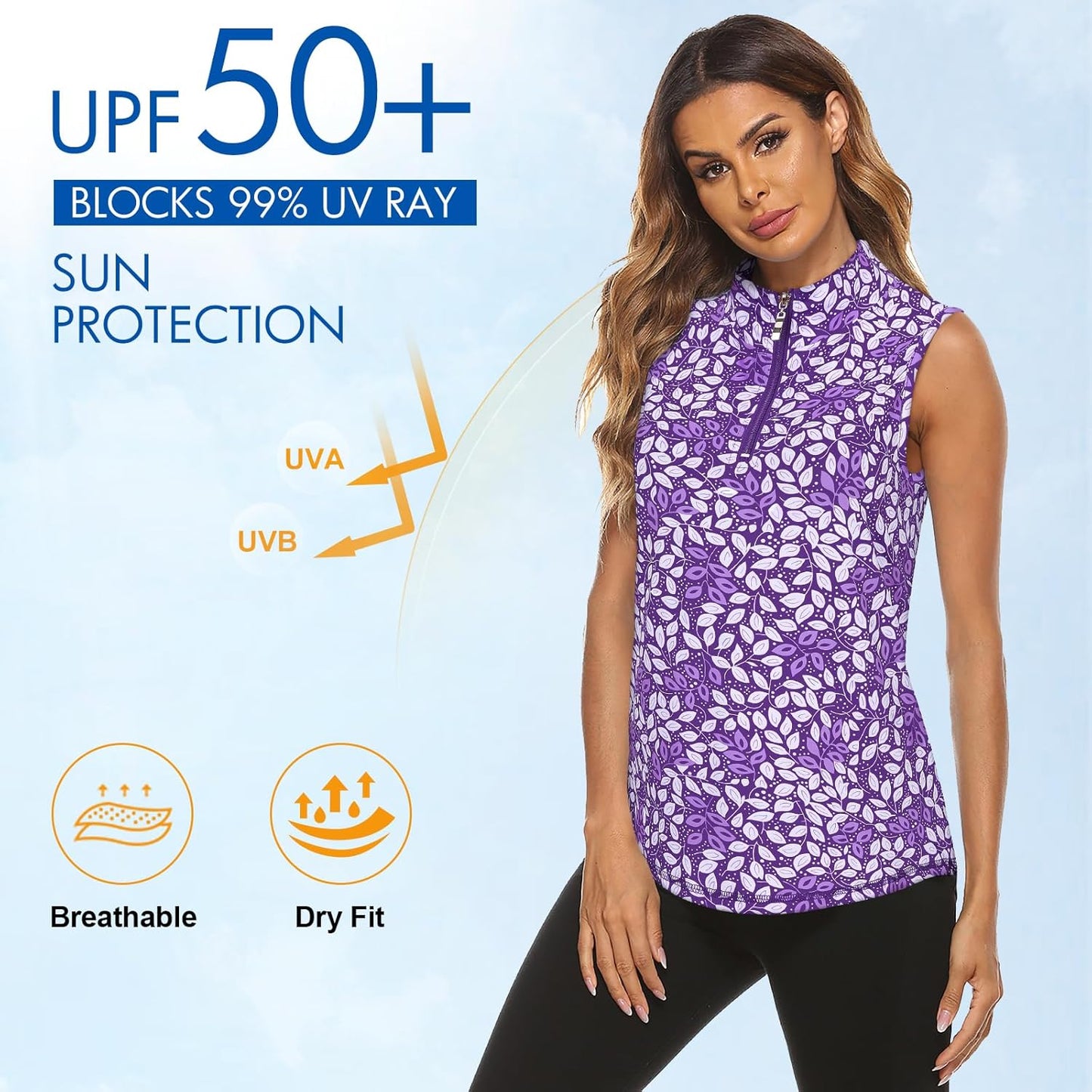 Koscacy Women's Sleeveless Golf Tennis Polo Shirts Zip Up Dry Fit Workout Tank Tops Athletic Shirt