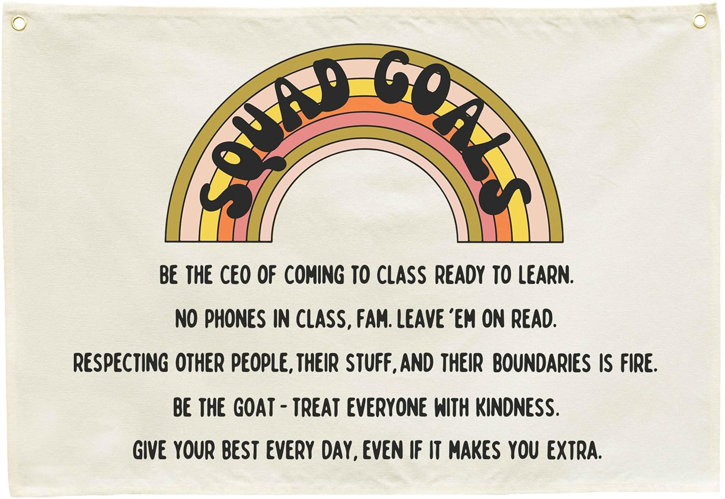 Classroom Wall Decor Poster-Funny Class Rules Banner-Teen Slang Flag-Rectangle Banner Flag Wall Decor-Door Sign-Christmas Gift-Inspirational Positive Motivational Growth Quote-Squad Goals-28.5"L×20"W