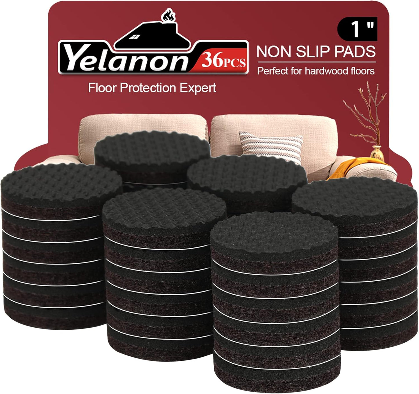Yelanon Non Slip Furniture Pads -36 pcs 1’’ Furniture Grippers Non Skid for Furniture Legs,Self Adhesive Rubber Feet Furniture Feet, Anti Slide Hardwood Floor Protector for Keep Furniture Stoppers
